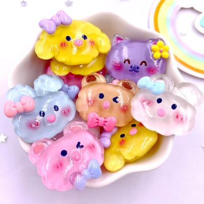 10pcs Colorful Resin Candy Color Bow Rabbit Cat Dog Bear Flatback Cabochon Scrapbook Figurines DIY Bow Appliques Decor Crafts