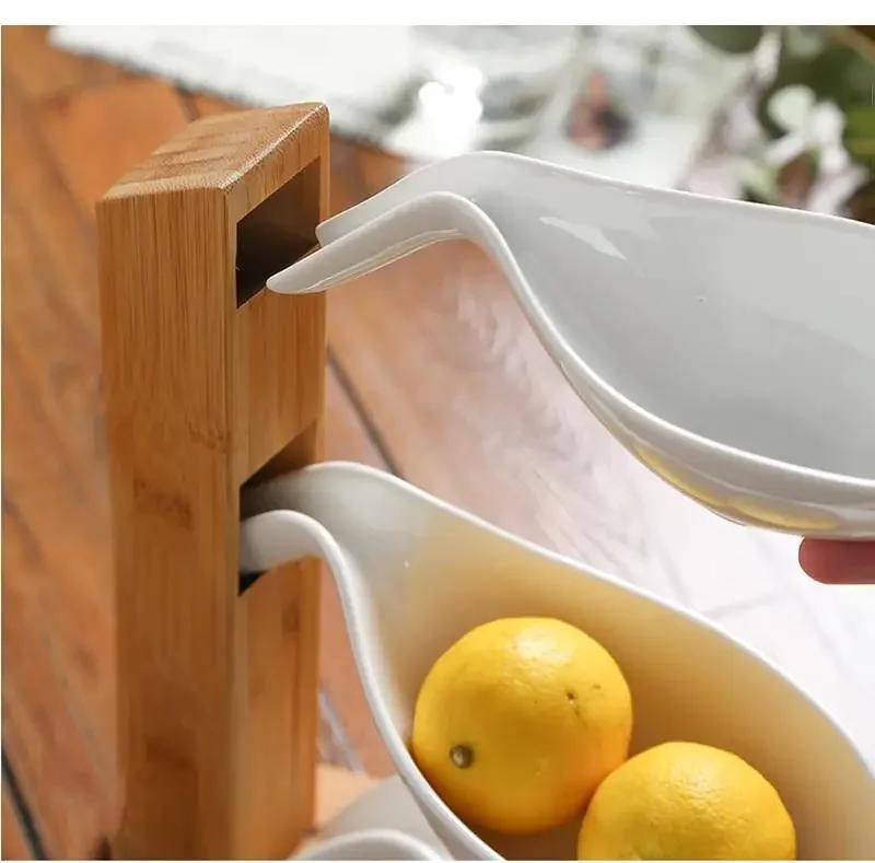 Bol ceramic cu strat dublu pentru fructe, farfurii pentru gustări, depozitare deserturi, tavă de prezentare, suport pentru tort, farfurie din lemn, vas de uz casnic pentru sos de soia