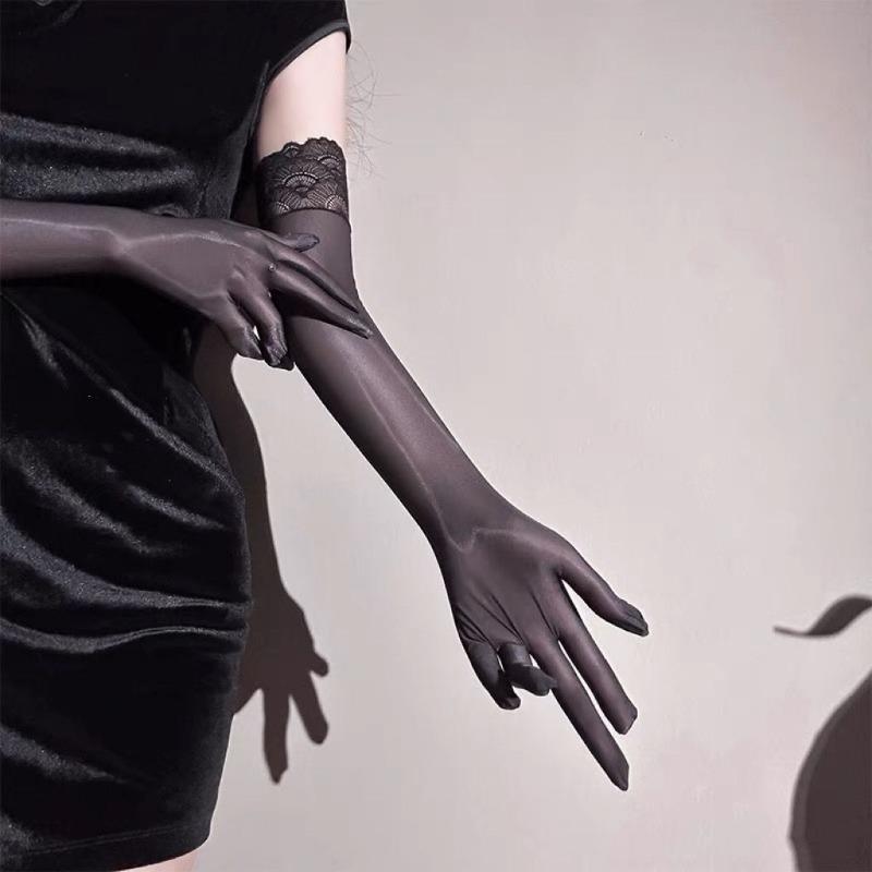 Glossy Hands with Fine Threads, Ultra-thin and Smooth Lace Trim, Finger-separated Glossy Five-finger Gloves, Pure Erotic Hand Sleeves, Props.