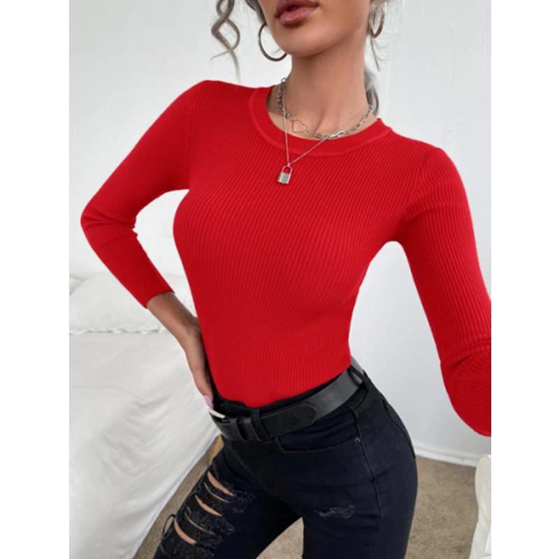 Autumn Winter Pullover Tops Women's Bottoming Sweater Fashion Long Sleeve Blouse Ribbed Knitted Casual Jumper Sweaters