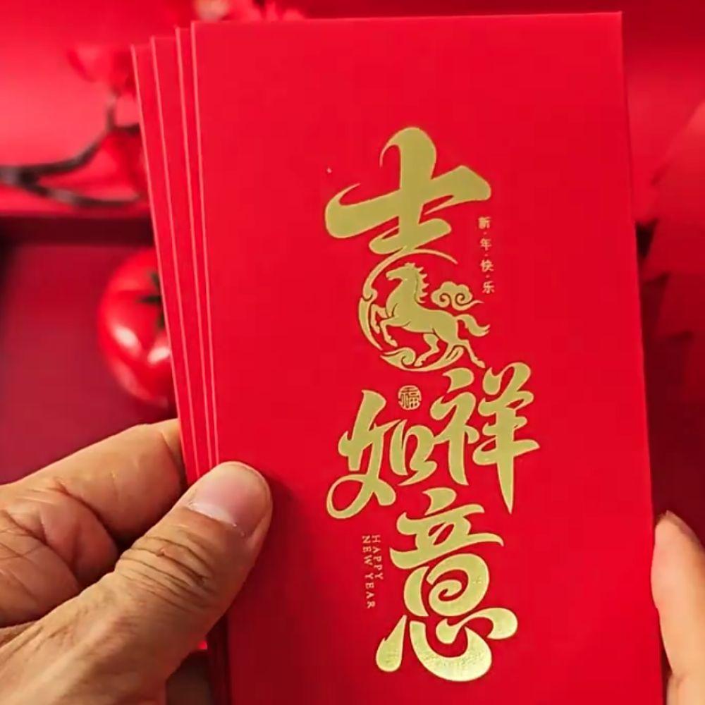 6pcs Hot Stamping 2026 Horse Year Red Envelope Blessings Printing Mixed Pattern Spring Festival Lucky Money Bag Rectangular