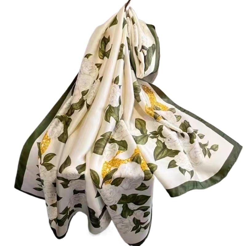 Summer silk scarf women's print lengthened thin shawl with decorative scarf sun protection beach towel Fashion Refined-inspired Casual Scarf