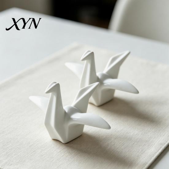 Décor Oiseau Origami Grues Géométriques Figurine, Sculpture Moderne, Accent Décoratif Minimaliste pour Étagère, Sculpture Créative Nordique pour Bureau Bibliothèque