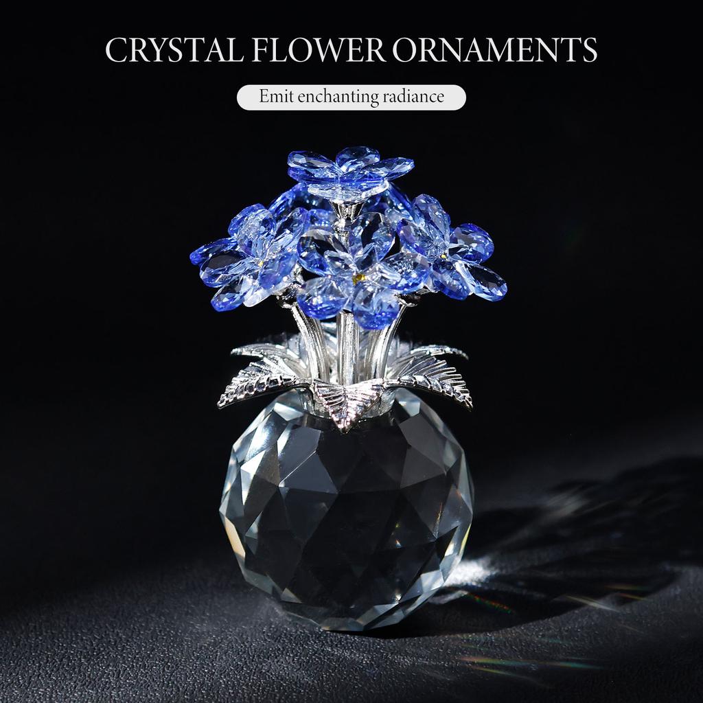 Blue Crystal Flower Handmade Glass Flower Bouquet Collectible Figurine Crystal Ornaments Meaningful Romantic Presents for Women