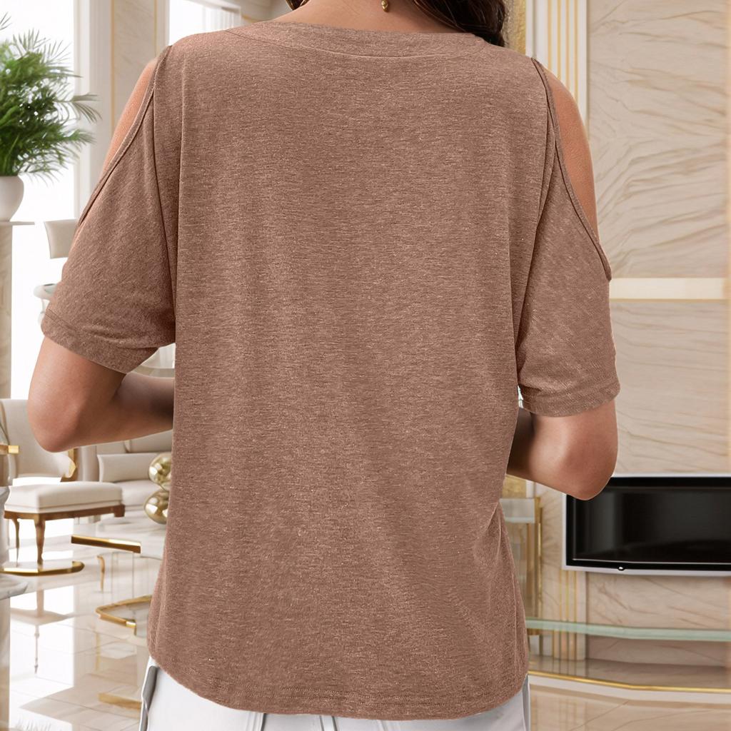 Women's Solid Color Round Neck Short Sleeved Top