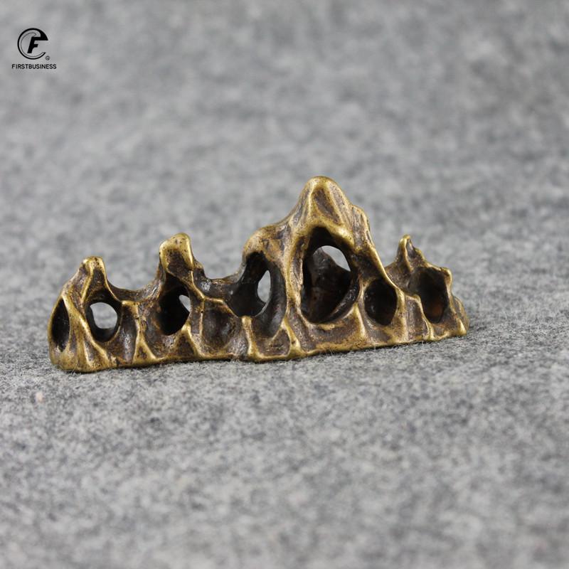 New Chinese Creative Handmade Vintage Brass Copper Strange Stone Mini Mountain Pen Rack Pen Holder Penholder Bracket Storage