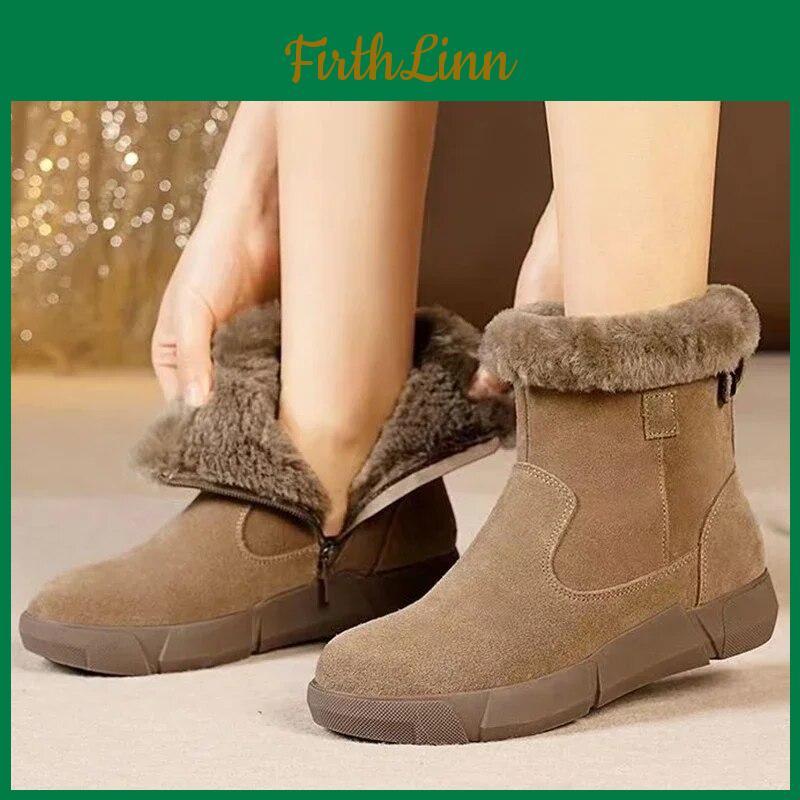 Women Chelsea Fur Suede Platform Snow Boots Warm Short Plush Women Shoes 2024 Winter Zipper Gladiator Goth Motorcycle Boots