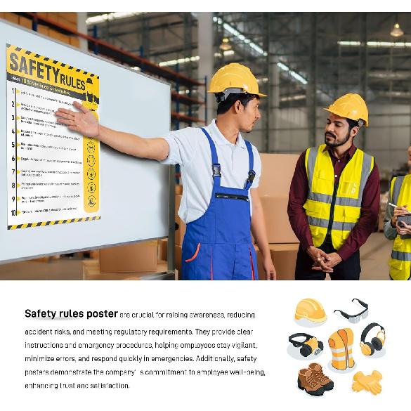 Workplace Safety Rules Poster 18'' x 24'' - OSHA Compliant Safety Rules Poster for Workplace, Warehouses, Office & Industrial, Laminated Workplace