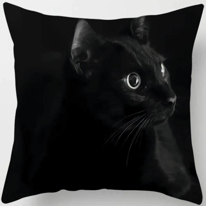 Decoracin Del Hogar Funda De Almohada De Gato Negro Impresin Decorativa Funda De Cojín De Sof De Coche Cuadrado En Forma