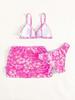 Costume da bagno a tre pezzi con stampa floreale per bambina