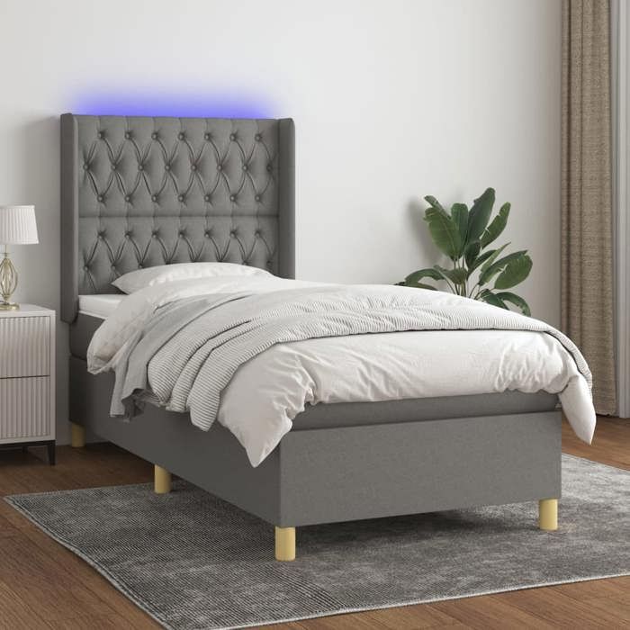 VidaXL Sommier à Lattes de Lit avec Matelas et LED, Lit Rembourré, Lit Simple, Lit Adulte de Chambre à Coucher Intérieur, 3139070