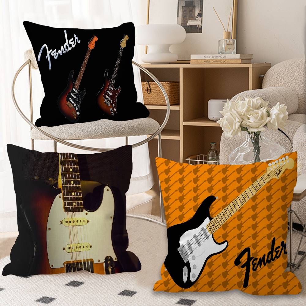 Cool F-Fender G-Guitar Cushion Cover Inches Farmhouse Decor Home Throw Pillow Covers For Couch Decorations