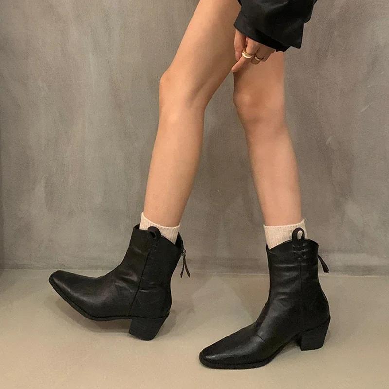 

Chelsea High Heels Boots Женская обувь Кожаная мода Новые зимние сапоги Зимние брендовые туфли-гладиаторы Туфли-лодочки Western Botas Mujer 42