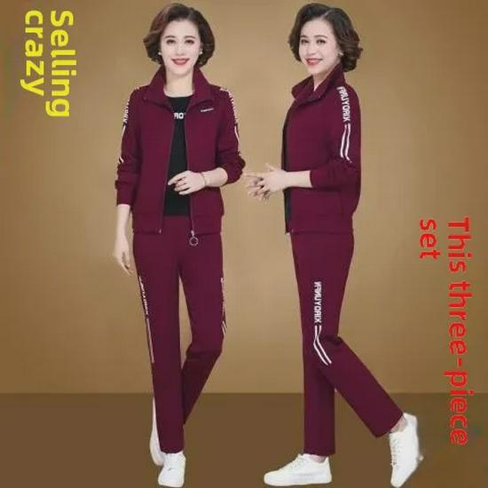Spring & Autumn 2024 Women's Three-Piece Sports Suit for Middle-Aged and Elderly