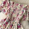 Floral Off Shoulder Casual Short Sleeve High Waist Ankle Length Dress for Women Summer Spring Fashion