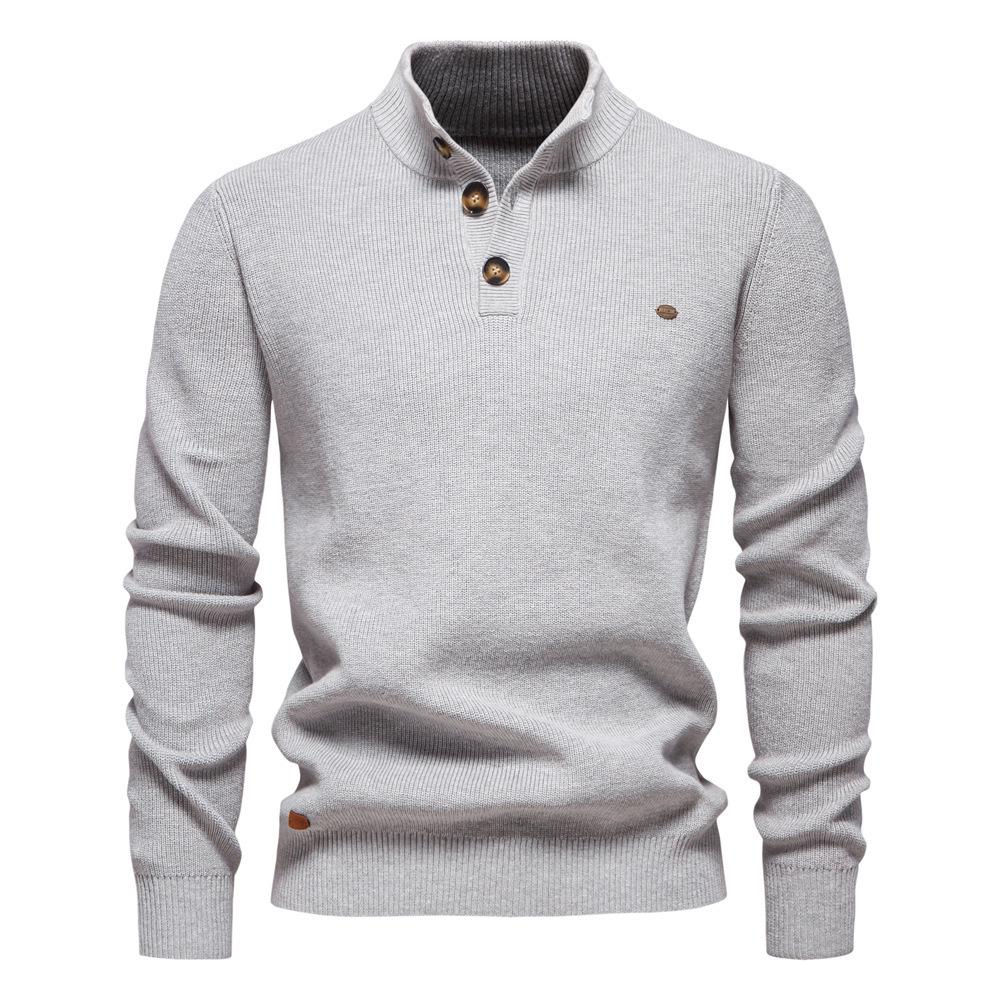 Men's European Stand Collar Half-Zip Sweater - Solid Color, Versatile Fall/Winter Style, Long Sleeve Trendy Casual Wear.