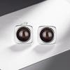 Square-shaped Black Agate Earrings Women's Personality Retro Simple Earrings