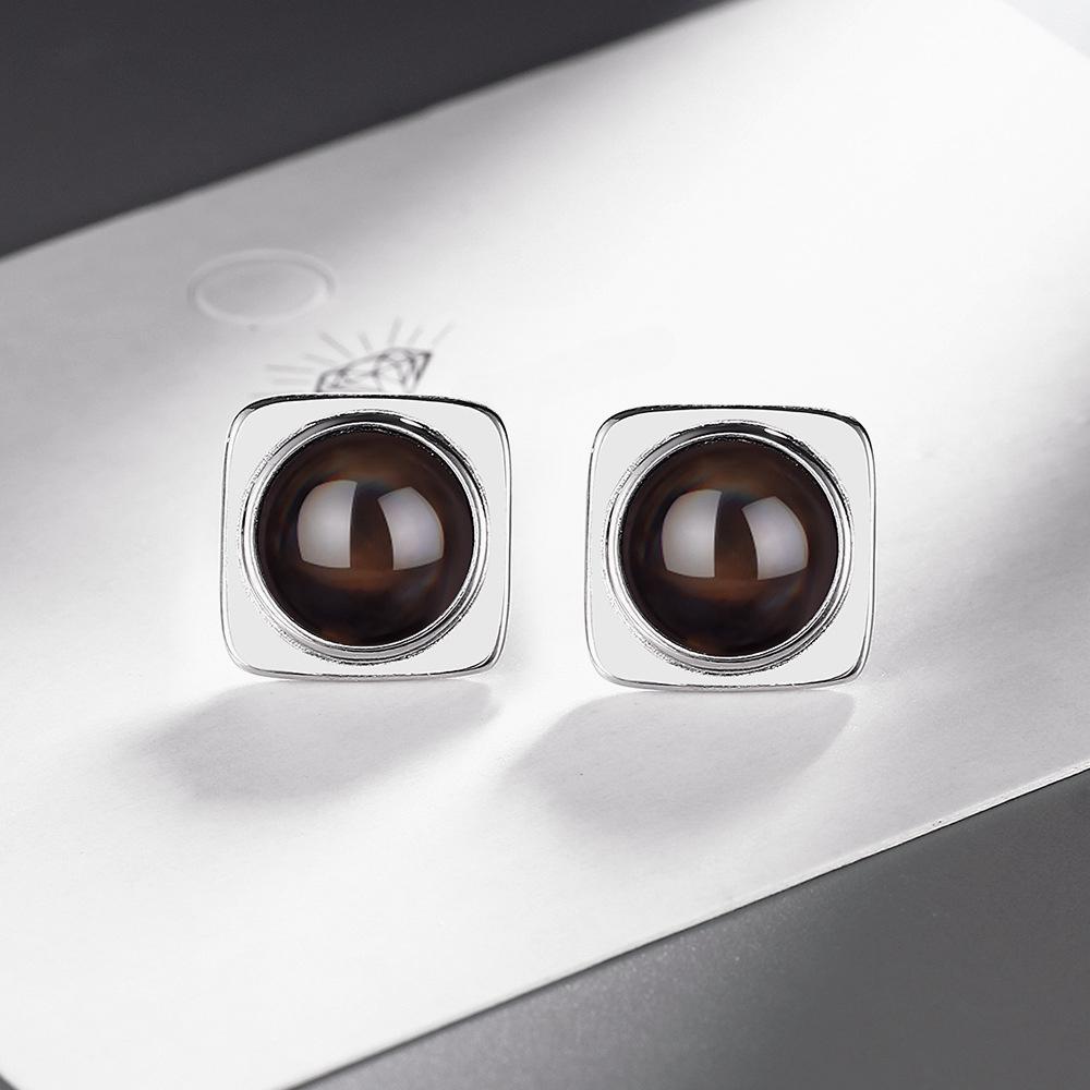 Square-shaped Black Agate Earrings Women's Personality Retro Simple Earrings