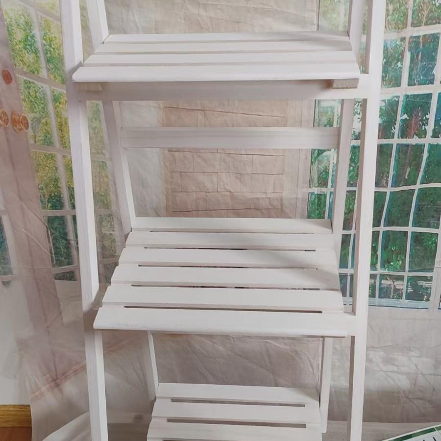 Foldable White Pine Wood Flower and Shoe Stand - Floor-Standing 4-Layer Multi-Use Rack