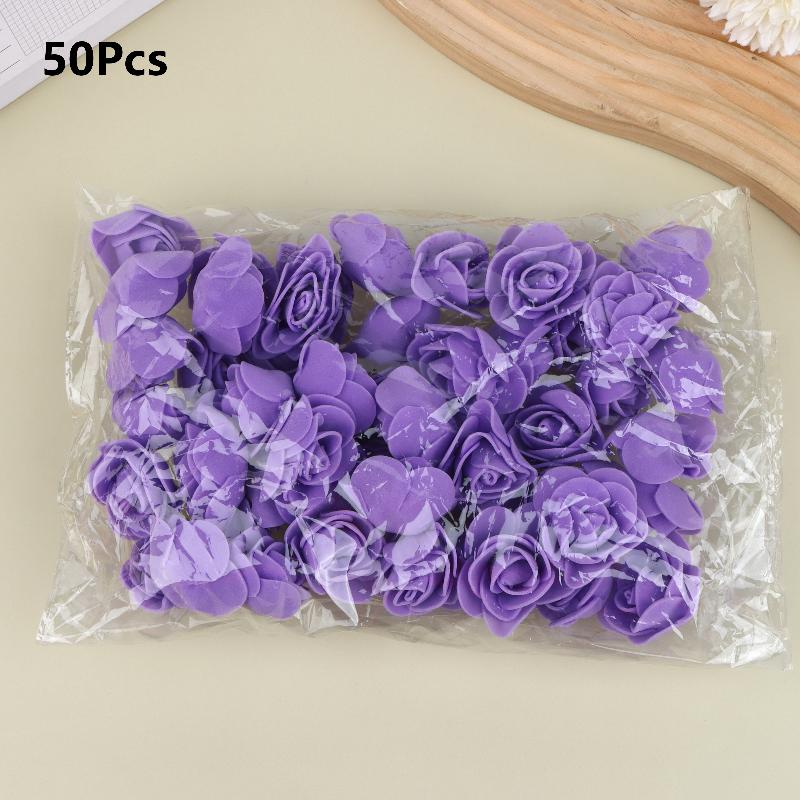 50Pcs Artificial Rose Flower Heads Multicolor Foam Rose Heads For Wedding Bouquet And Diy Crafts Party Home Decorations