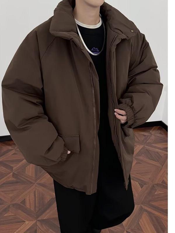Men's Japanese Retro Stand Collar Cotton Jacket - New Trendy, Loose Fit, Warm and Thickened.