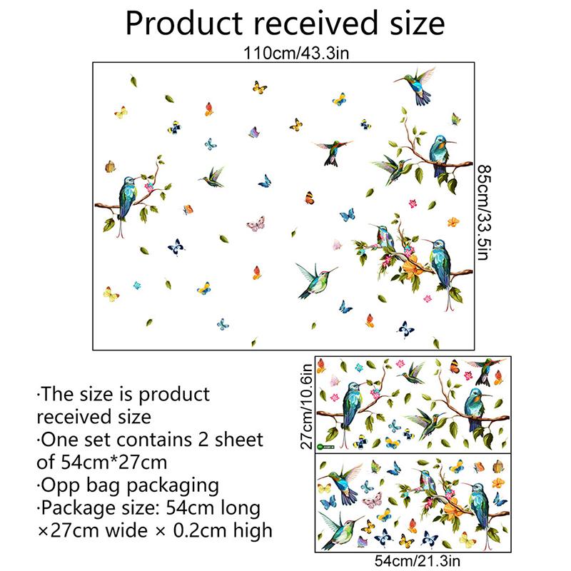 Adesivos de parede de porta de vidro de pássaro e borboleta fofos para quarto de criança