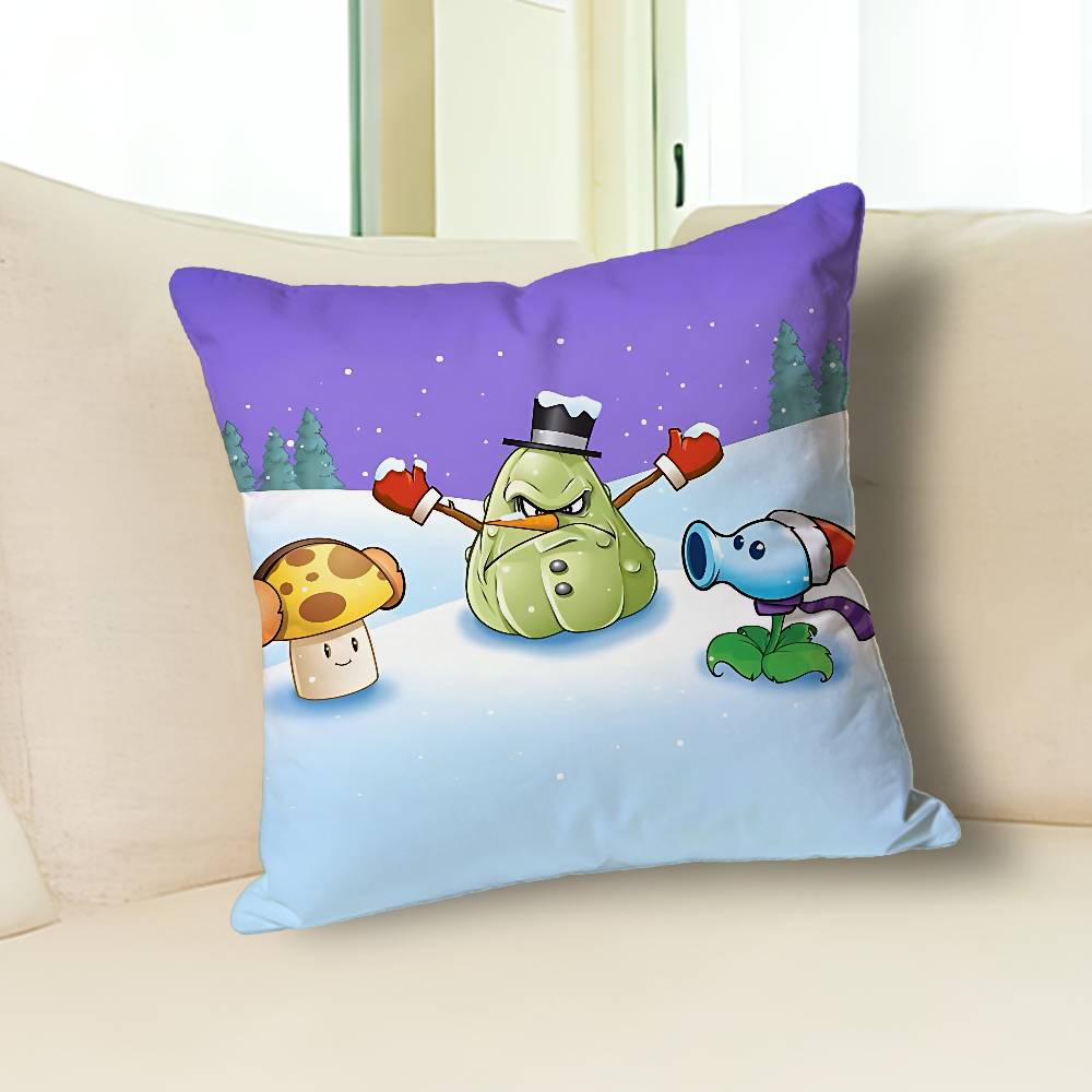 Hot P-Plants Zombies Game Pillow Cases for Bedroom Living Room Sofa Home Decor Polyester Cushion Cover with Zipper