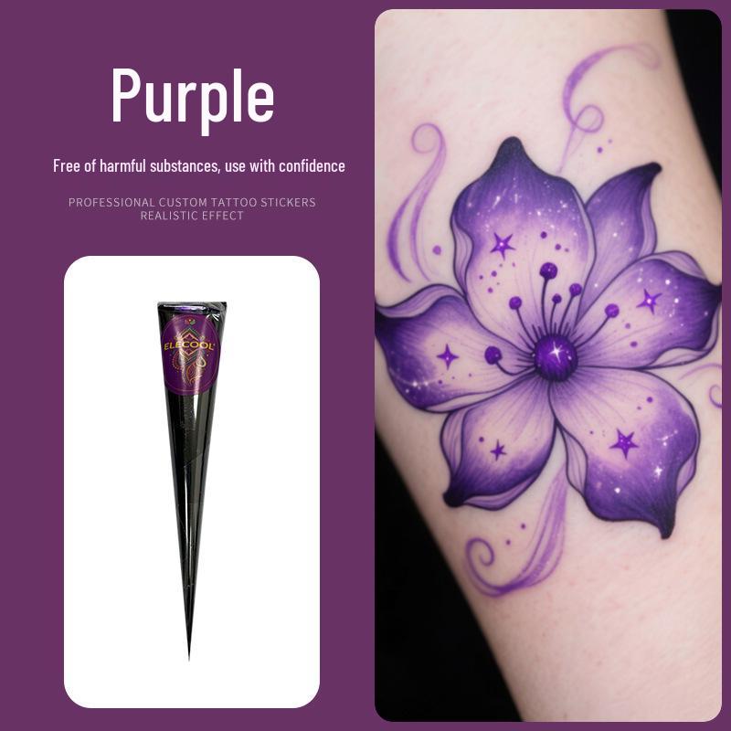 ELECOOL Waterproof Hand-painted Semi-Henna Tattoo Cream with Stencils and Stickers