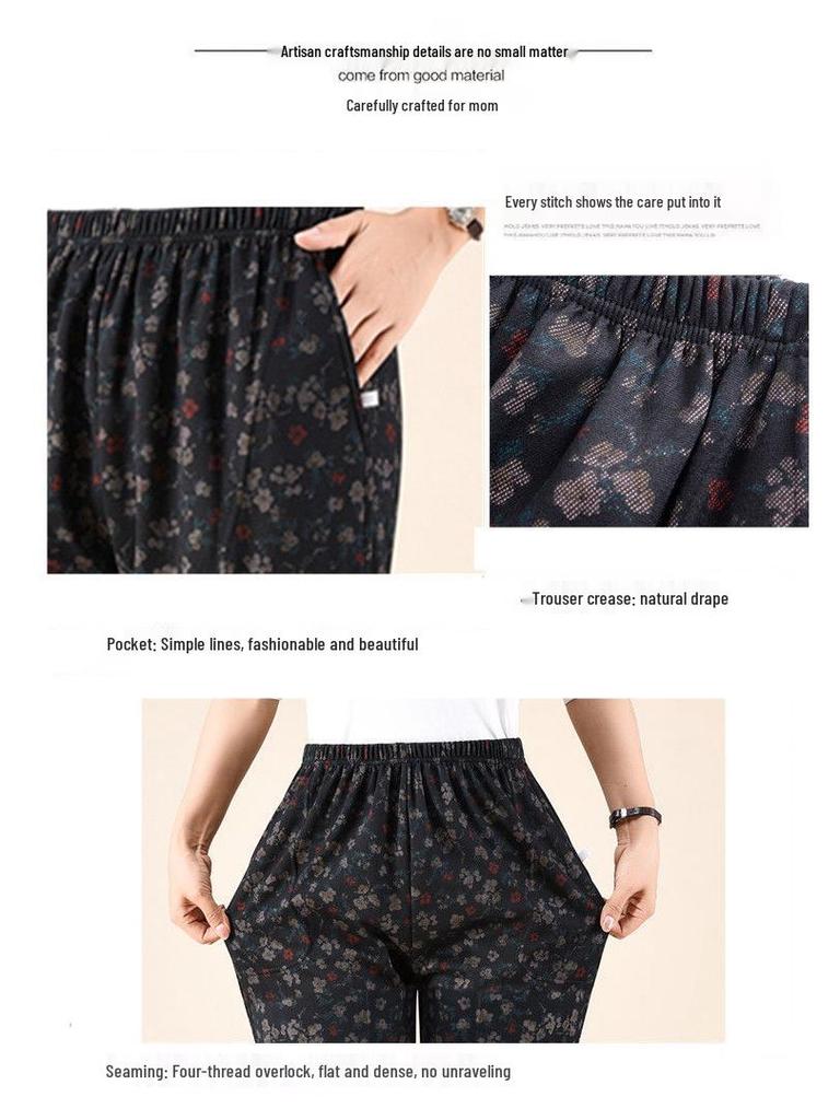 Women's Elastic Waist Loose-Fit Pants - Spring & Autumn, Large Size, Straight Cut for Middle-aged & Elderly