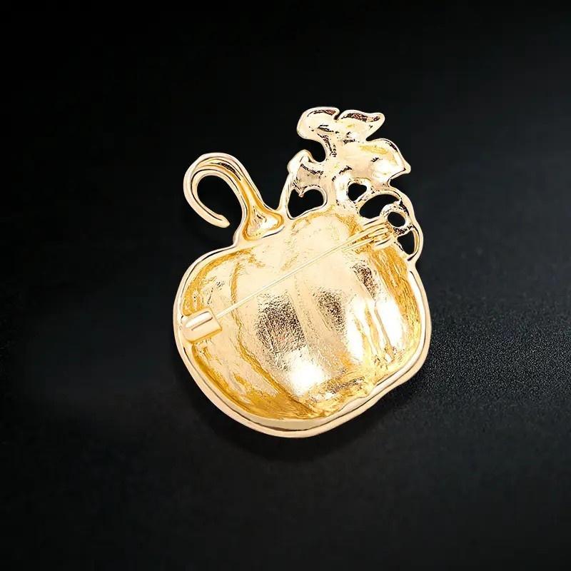 Sparkling Rhinestone Pumpkin Brooch, Enamel Coating Zinc Alloy Material for Halloween and Casual Decoration