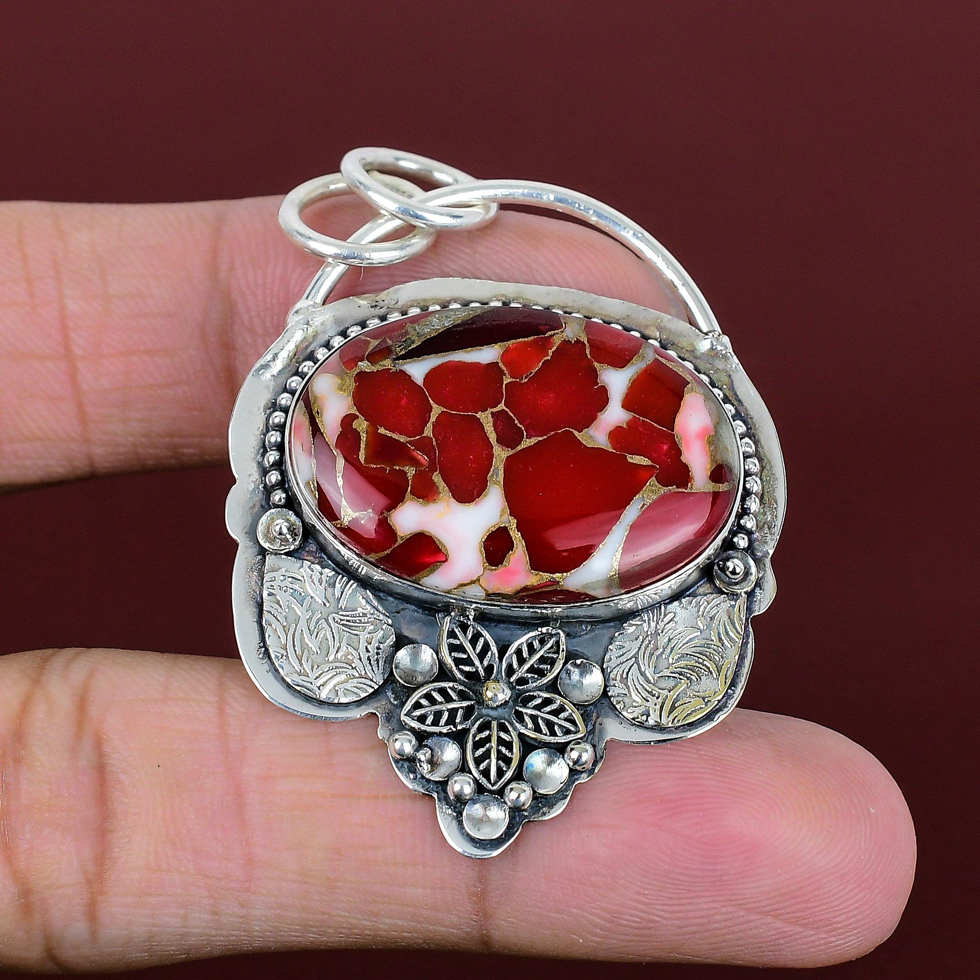 Kingman red mohave copper turquoise pendant gemstone handmade jewelry 925 sterling silver pendant anniversary gifts antique silver jewelry
