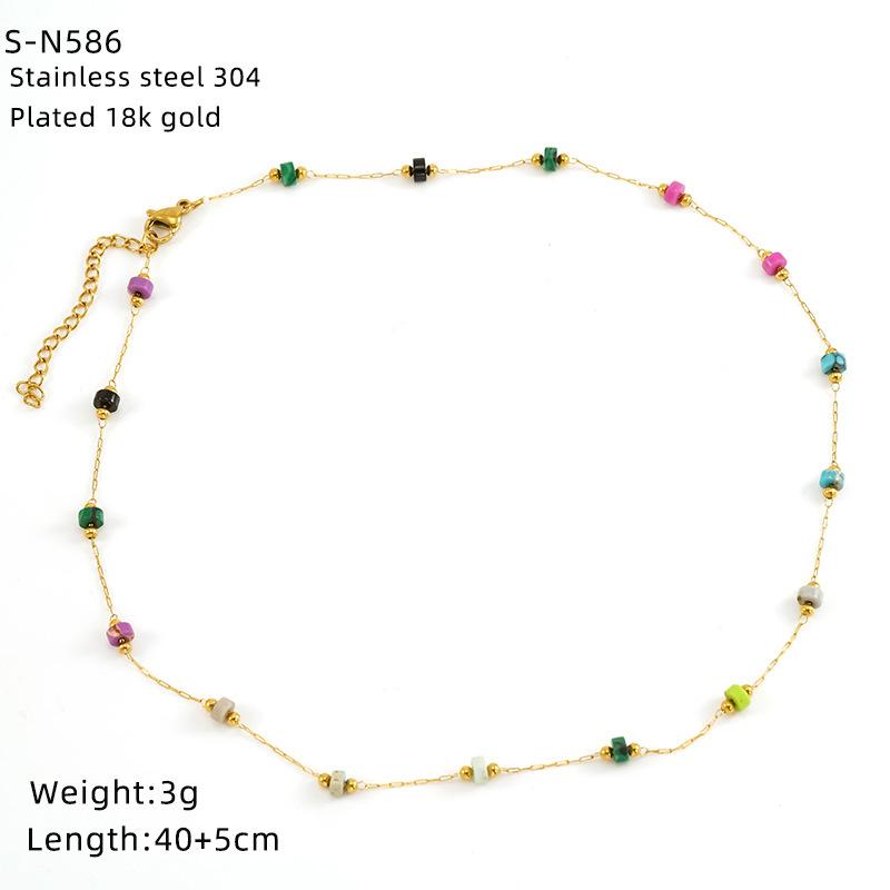 Halskette aus Edelstahl mit glasierten Perlen und Kristallen, süße türkisfarbene Natursteinkette, Persönlichkeit, hochwertige Schlüsselbeinkette