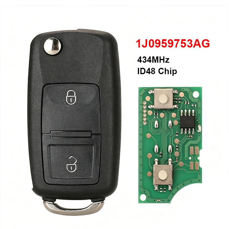 O42 Button VW Car Flip Remote Key For Volkswagen Polo Golf Passat Transporter Bora Beetle 434MHz ID48 Chip 1J0959753AG/1J0959753CT