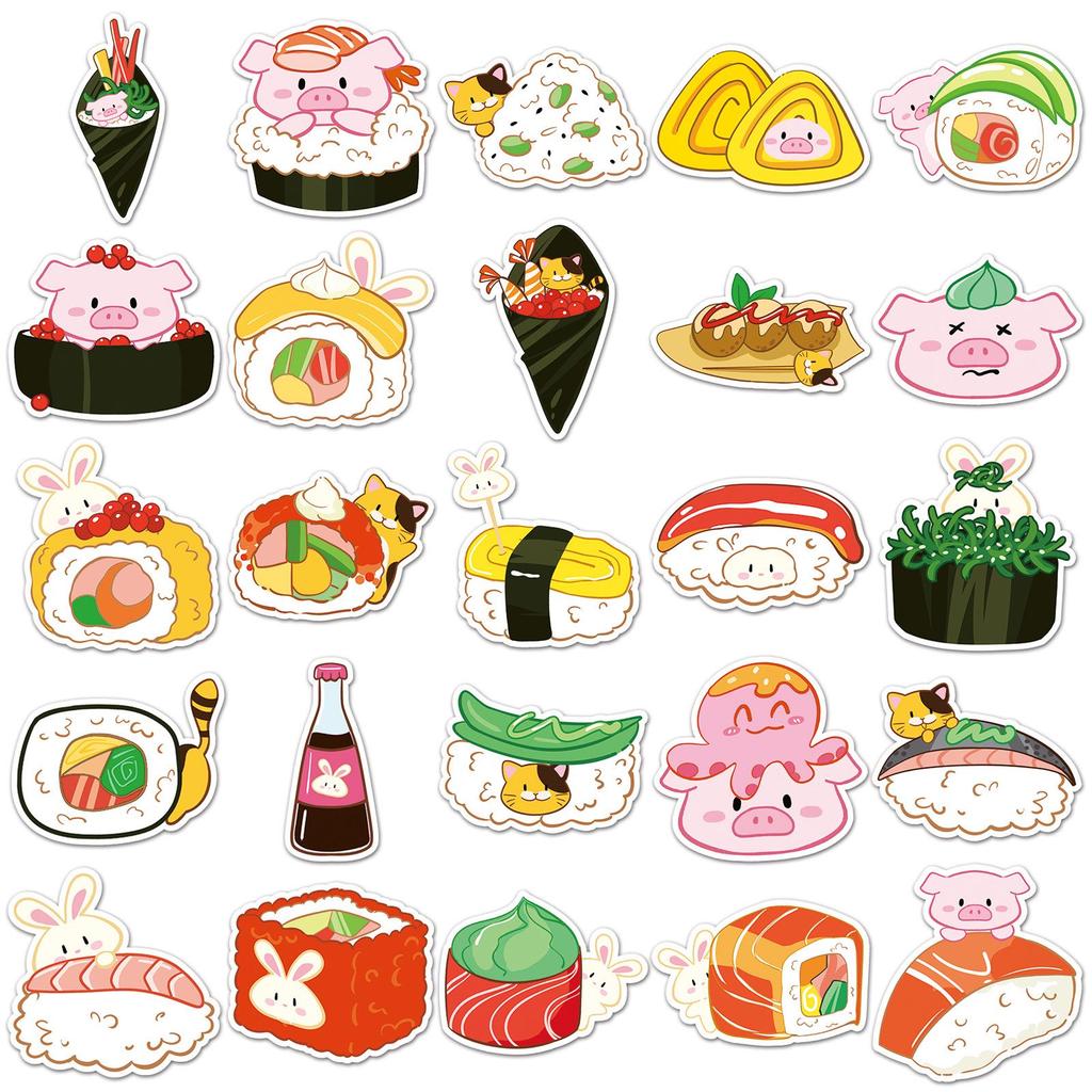 50 Hand-drawn Original Sushi Cartoon Stickers for Guka Journal Notebook