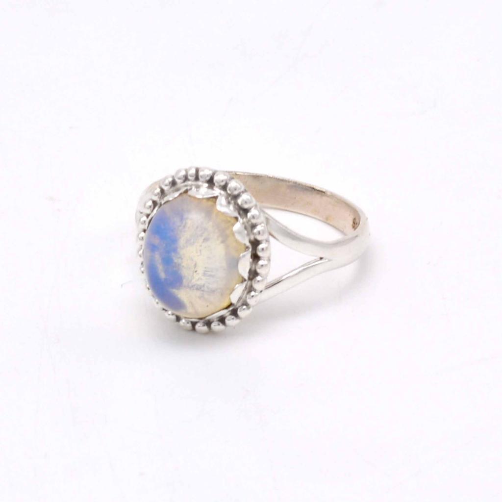 Opalite 925 Sterling Silver Ring, Oval Gemstone Handmade Women Boho Ring Jewelry