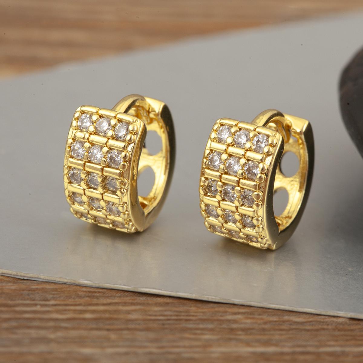 

Nidin Light Luxury Trendy 3 Row Round Crystal Zircon Hoop Earrings For Women Female Punk Style Copper Circle Ear Jewelry Gifts