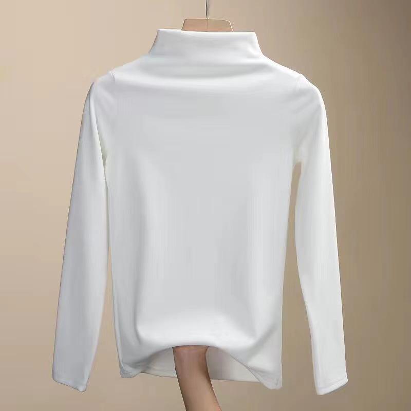 Dámská oboustranně sametově broušená košile s polovičním vysokým límcem, slim fit, hřejivá, s dlouhým rukávem - jednobarevná, podzim/zima.