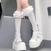 Stylish Lace Trimmed Long Socks Having Ribbon Detail Daily Lovely Socks Perfect For School Uniform And Cute Daily Wear