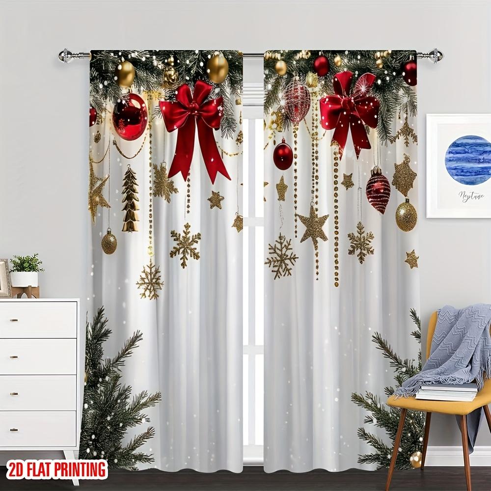 

Set Of 2 Christmas Bow Curtains Red Golden Flat Print Polyester Holiday Decor Po Booth Room Darkening Made Machine Washable W100*H70(CM)-Rod Pocket&1PCS