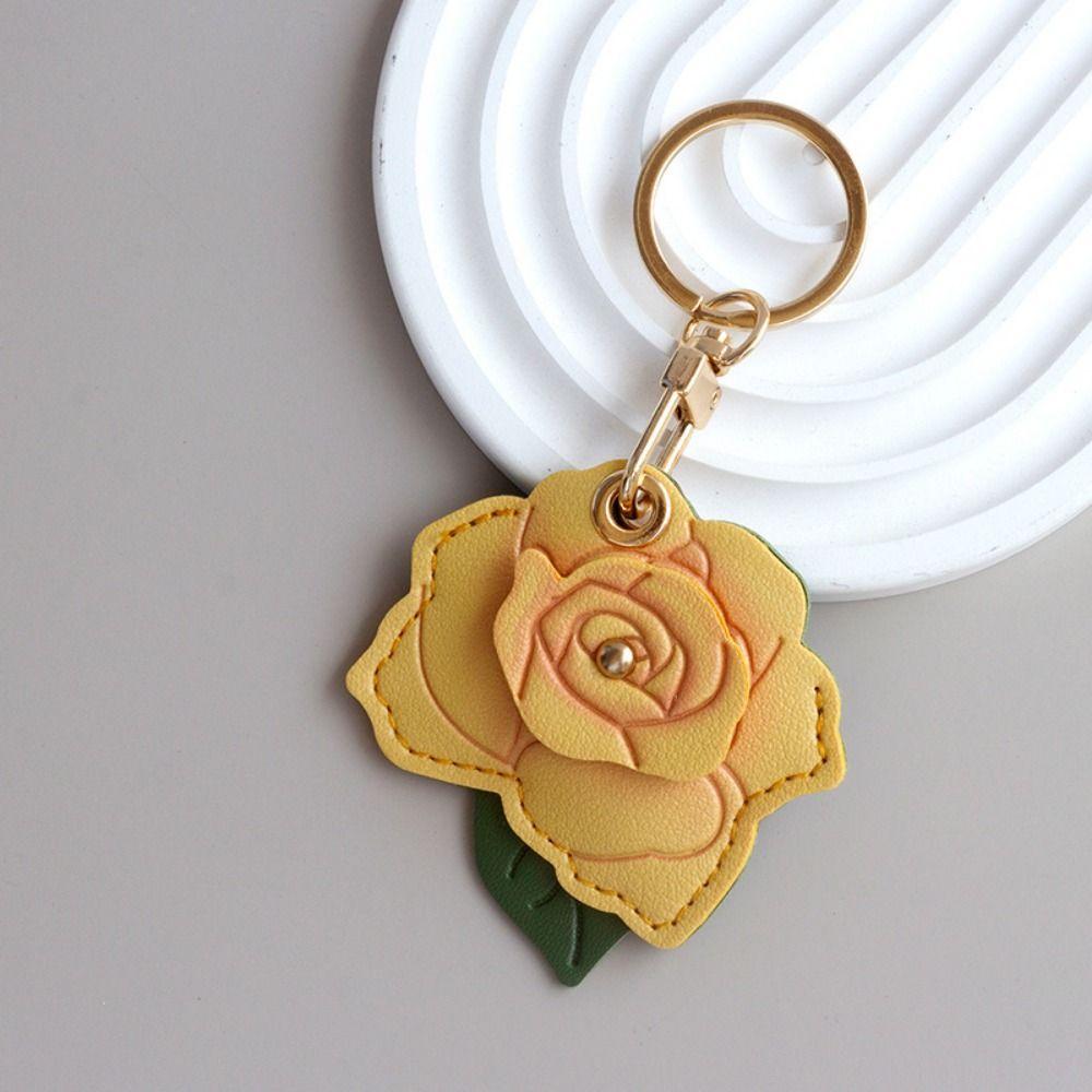 Metal Key Ring Access Card Protective Case PU Leather Flower Backpack Pendant  Valentine's Day gift
