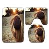 Beach View Bathroom Floor Mat Three-Piece Toilet Carpet Toilet Mat Set Door Mat Bathroom Non-Slip Mat