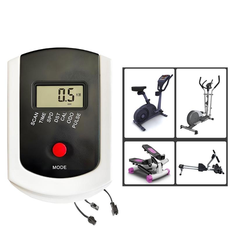Exercise Equipment Monitor with LCD Workout Data Display, Single Mode Button, ABS Housing, and Attached Cable Leads with End Fittings