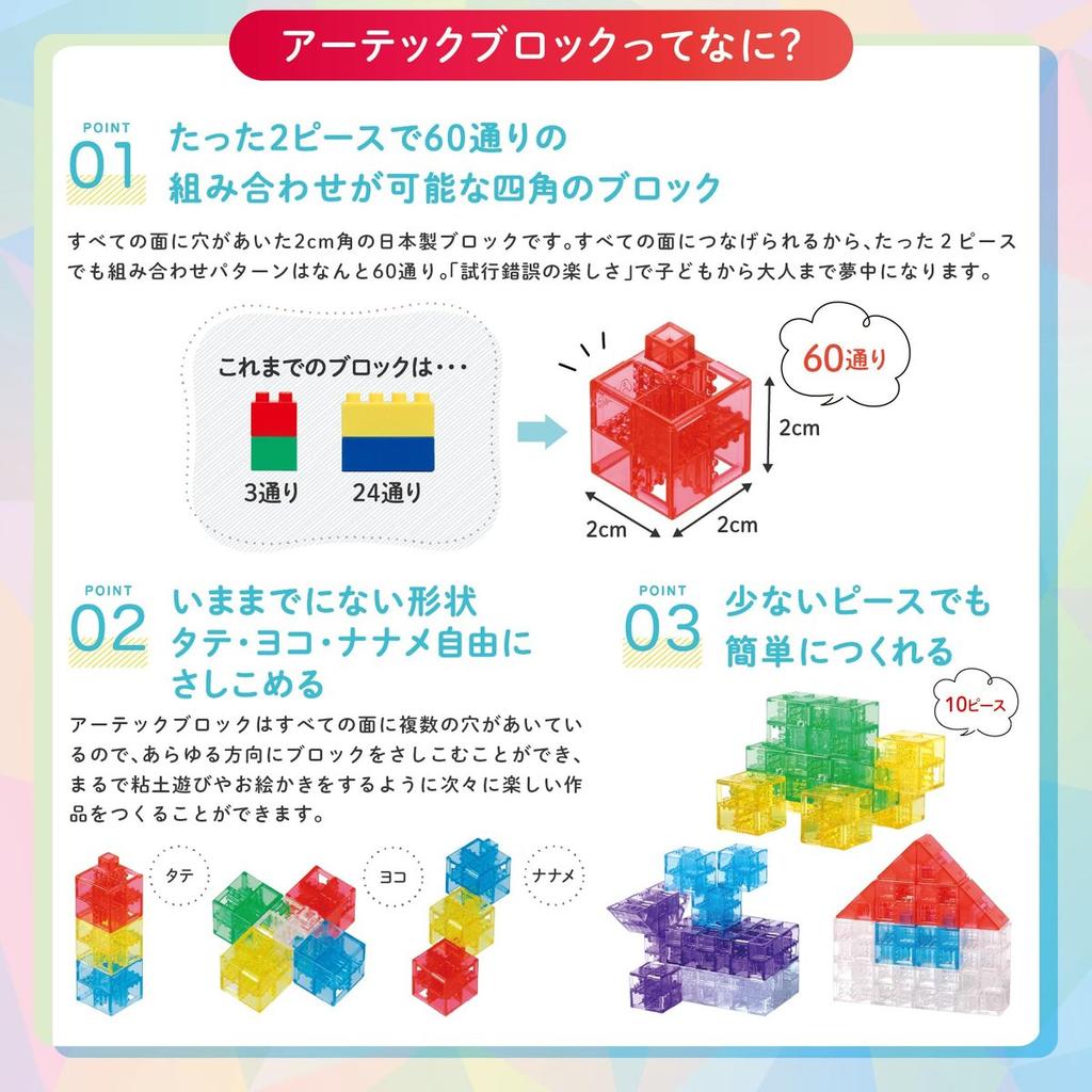 Artec Blocks Nanairo Clear Premium Set 284pcs - Made in Japan Educational Building Toy Blocks, Good Toy Award Winner, Creative Puzzle for Kids Aged 3+