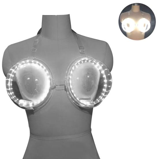 LED Luminous Bra Sexy Large Cup Food Grade Leakproof Interactive Atmosphere Props PVC Colorful Nightclub Bar Performance Feeding Brassiere