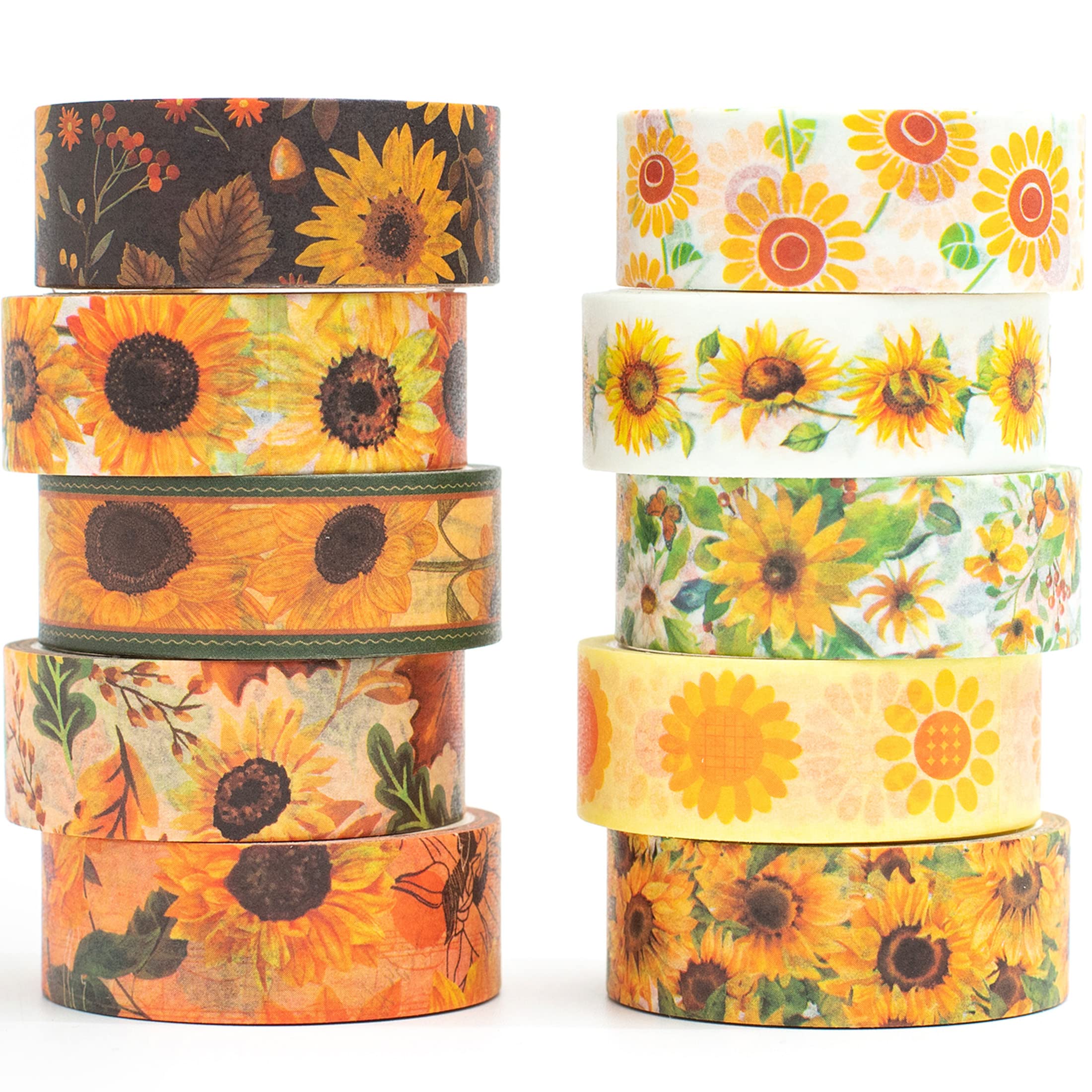 

YUBX Masking Tape Sunflower Washi Floral for DIY Gift and 10-Piece Set Tape, Pattern, Crafts, Journals, Planners, Scrapbooks, Wrapping, Decoration.