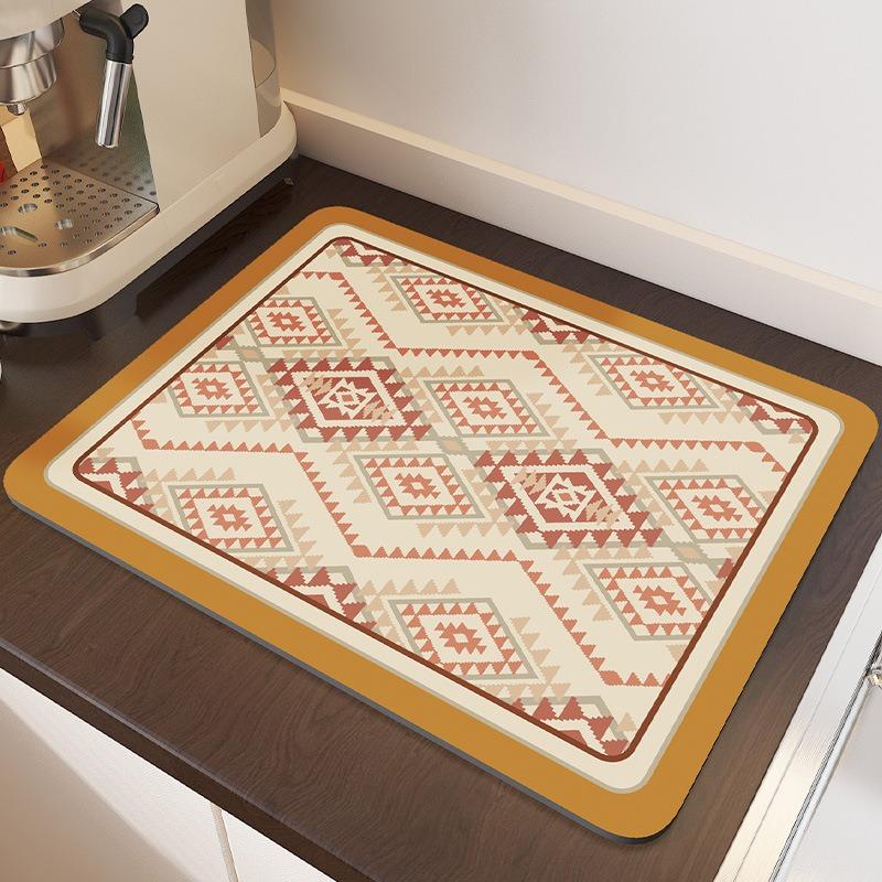 Retro Bohemian Style Drying Mat Non-slip Absorbent Mat Diatoms Tableware Kitchen Counter Drain Mat Coffee Bar Drain Mat