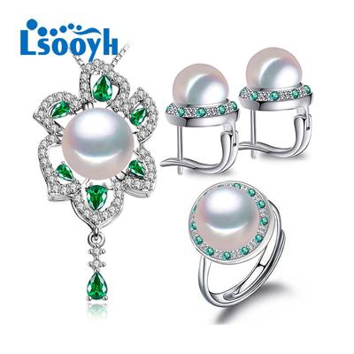 Natural Freshwater Pearl Jewelry Sets Cubic Zirconia Bridal Wedding Large Fashion Vintage Earrings Ring Pendant Necklace Gifts For Women