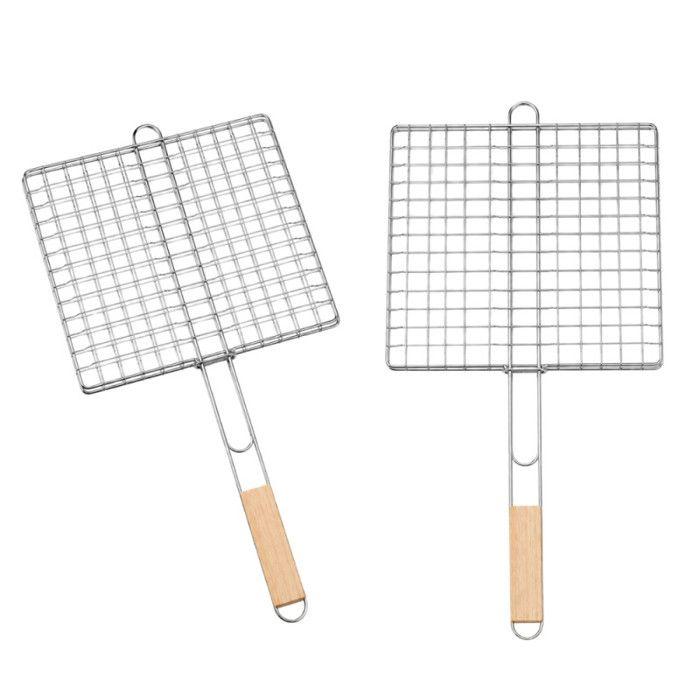 Set de 2 Double Grilles Barbecue Acier Chromé Carré 25x25 cm – Accessoires de Cuisson pour Grill, Viande et Légumes