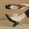 Pink Patent Leather Thick Heel High Heels Female Cute Metal Buckle Shallow Mouth Women's Shoes Temperament Sheepskin Pad Single Shoes Female Square