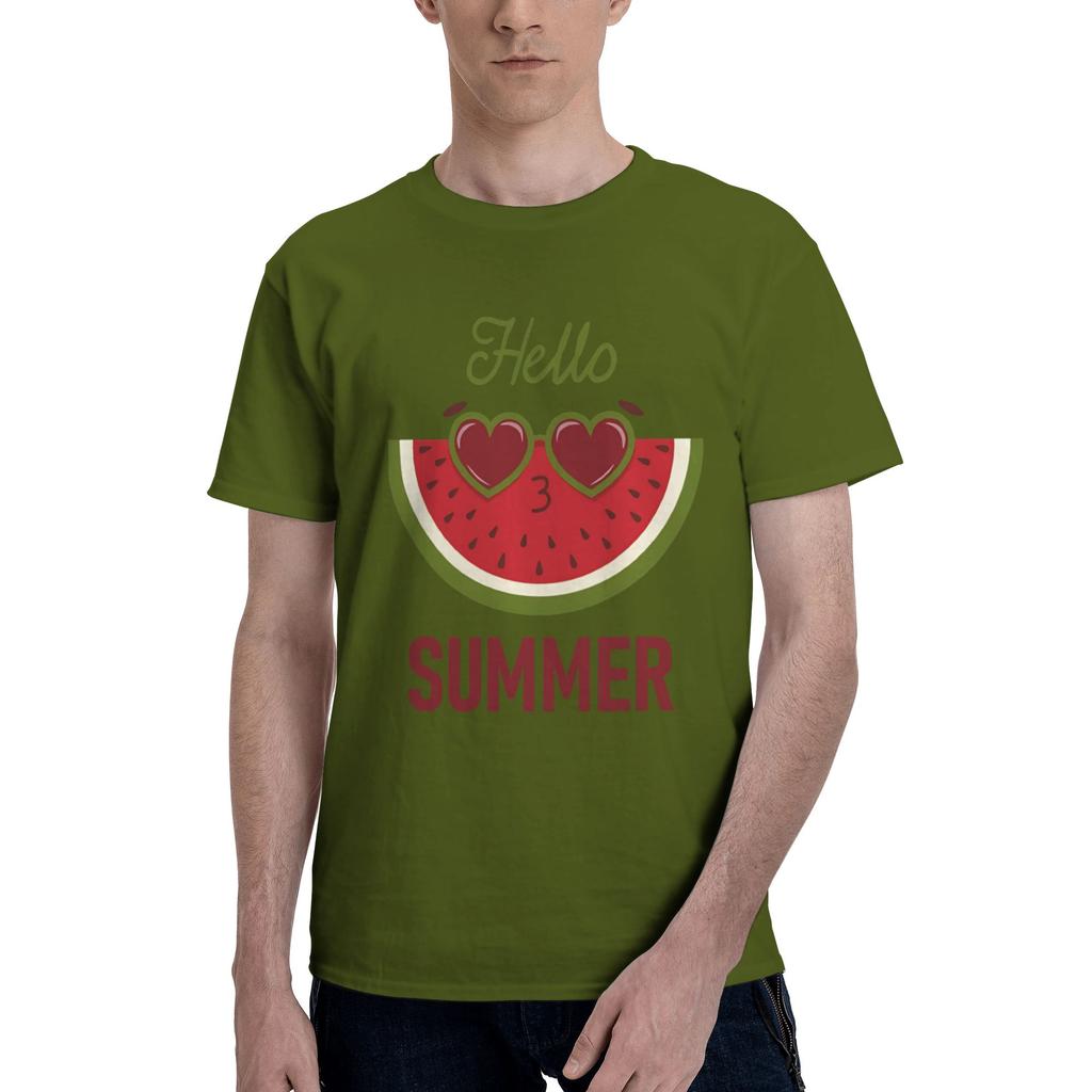 Funny slice with sunglasses Mens Watermelon print Hipster Tees Short Sleeve Round Neck Pure Cotton New Arrival Tops TShirt